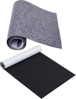 Black and Gray Self-Adhesive Felt Fabric 15.7" x 78.7" Shelf Liner for Halloween Decoration, DIY Costume Making and Jewelry Drawer Box Fabric Peel Stick, 1mm Thick