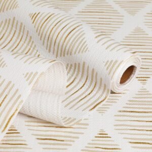 Shelf Liners Cabinet Liner Drawer Liner 17.7in X 13ft Non Adhesive Non-Slip Easy to Clean Waterproof Gold Diamond Stripe Liner for Kitchen Cupboard, Desks, Pantry, Tool Box